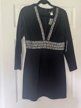 Venus Black Embellished Long Sleeve Dress